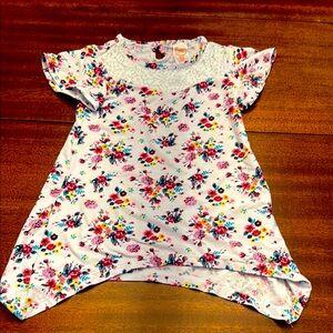 Wonder Nation Pink and White Floral Blouse Asymmetrical Hem